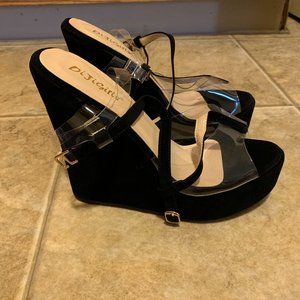 Wedges Strappy Clear Strap Black Shoes